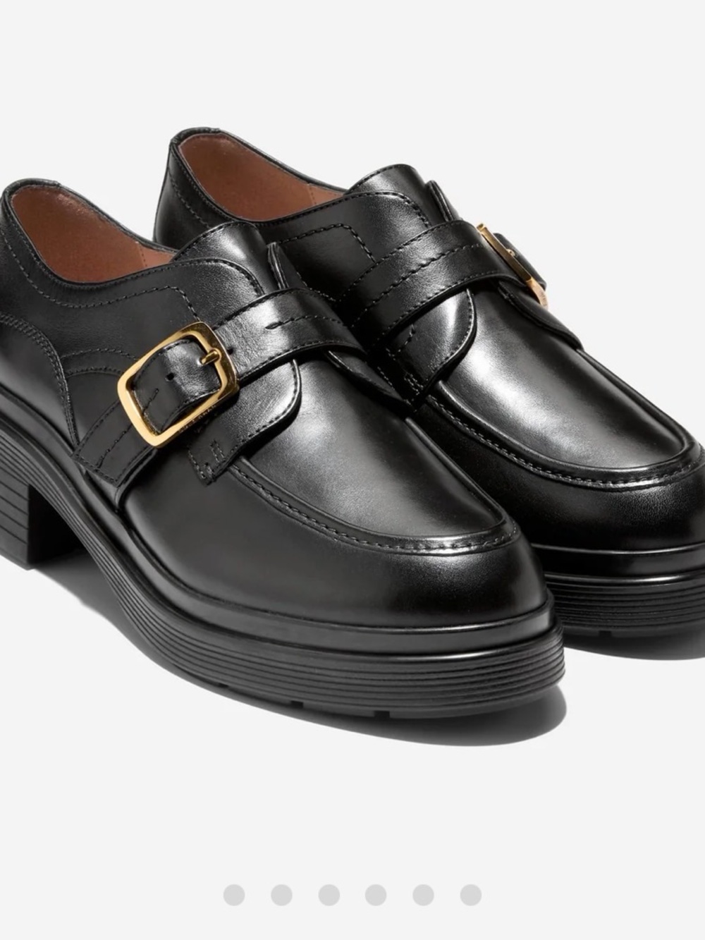 Cole Haan Black Leather Women's Carlotta Monk strap Lug Loafers sz8